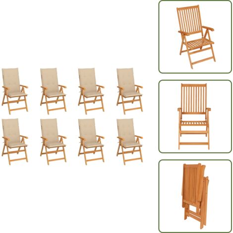 The Living Store Sedie Reclinabili da Giardino con Cuscini 8 pz Massello di Teak - Sedie in teak