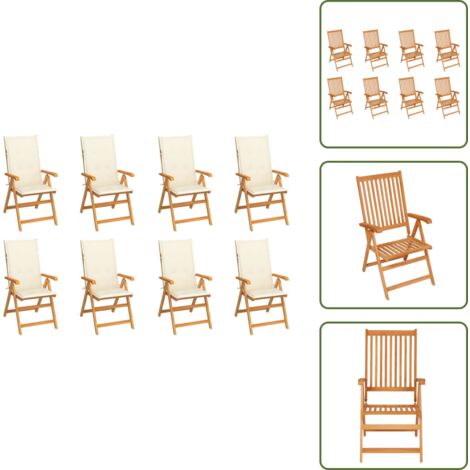 The Living Store Sedie Reclinabili da Giardino con Cuscini 8 pz Massello di Teak - Sedie in teak