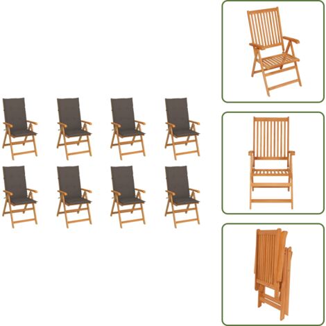The Living Store Sedie Reclinabili da Giardino con Cuscini 8 pz Massello di Teak - Sedie in teak
