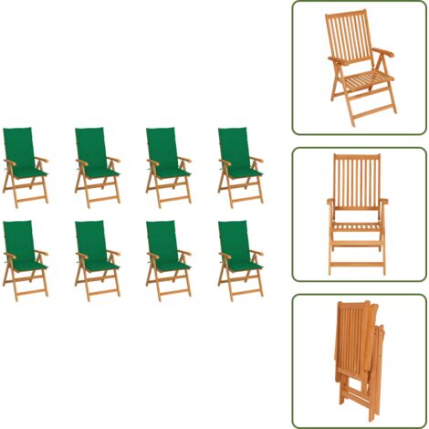 The Living Store Sedie Reclinabili da Giardino con Cuscini 8 pz Massello di Teak - Sedie in teak