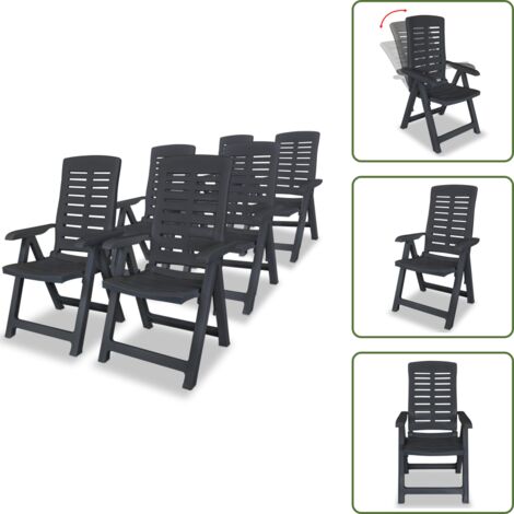The Living Store Sedie Reclinabili Giardino 6 pz in Plastica Antracite - Sedie pieghevoli