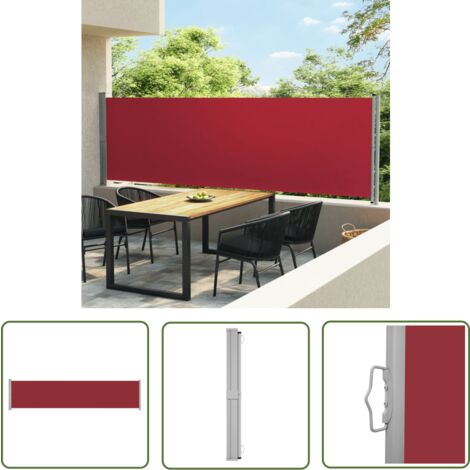 The Living Store Seitenmarkise Ausziehbar 140x600 cm Rot - Terrassenmarkise - Sonnenschutz - Gartensorgen - Sichtschutz - Seitenmarkise