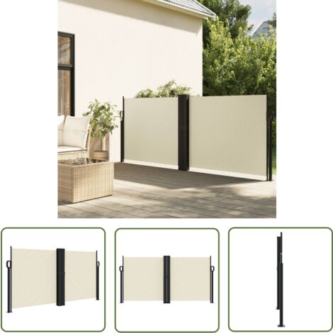 The Living Store Seitenmarkise Ausziehbar Creme 120x1000 cm - Seitenmarkise - Gartensichtschutz - Balkonmarkise - Terrassenmarkise - Sonnenmarkise