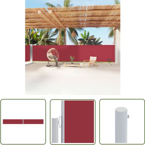 The Living Store Seitenmarkise Ausziehbar Rot 160x1200 cm - Gartensonnecke - Ausziehbares Sonnenschutz - Gartensorgen - Terrassendach - Balkonschirm