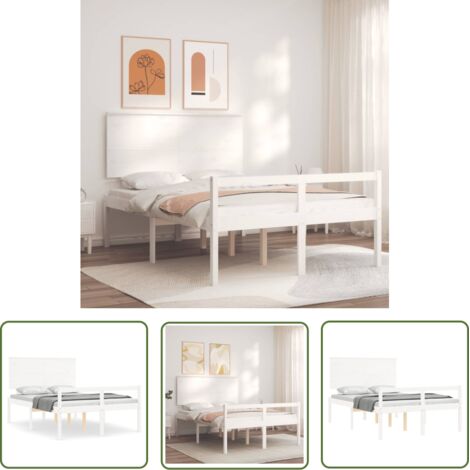 The Living Store Seniorenbett mit Kopfteil Weiß Massivholz - Seniorenbett - Massivholzbette - Kiefernbett - Doppelbett - Bett Mit Kopfteil