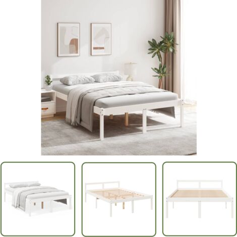The Living Store Seniorenbett Weiß 140x200 cm Massivholz Kiefer - Seniorbett - Holzbett - Kiefernbett - Doppelbett - Gästebett