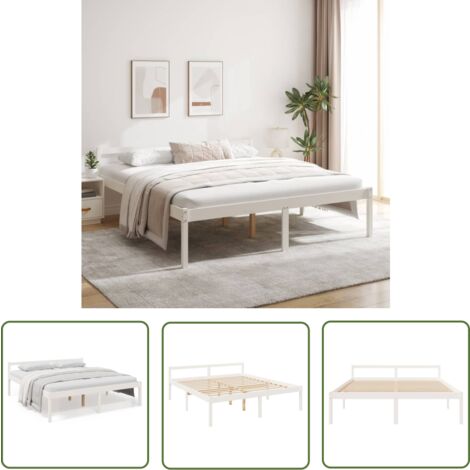 The Living Store Seniorenbett Weiß 180x200 cm Massivholz Kiefer - Seniorenbett - Kiefernholzbett - Doppelbett - Massiver Rahmen - Weißes Bett