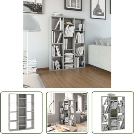 The Living Store Séparateur de pièce/Bibliothèque Gris béton Bois d’ingénierie - Séparateur De Pièce - Bibliothèque - Rangement - Étagères - Mobilier