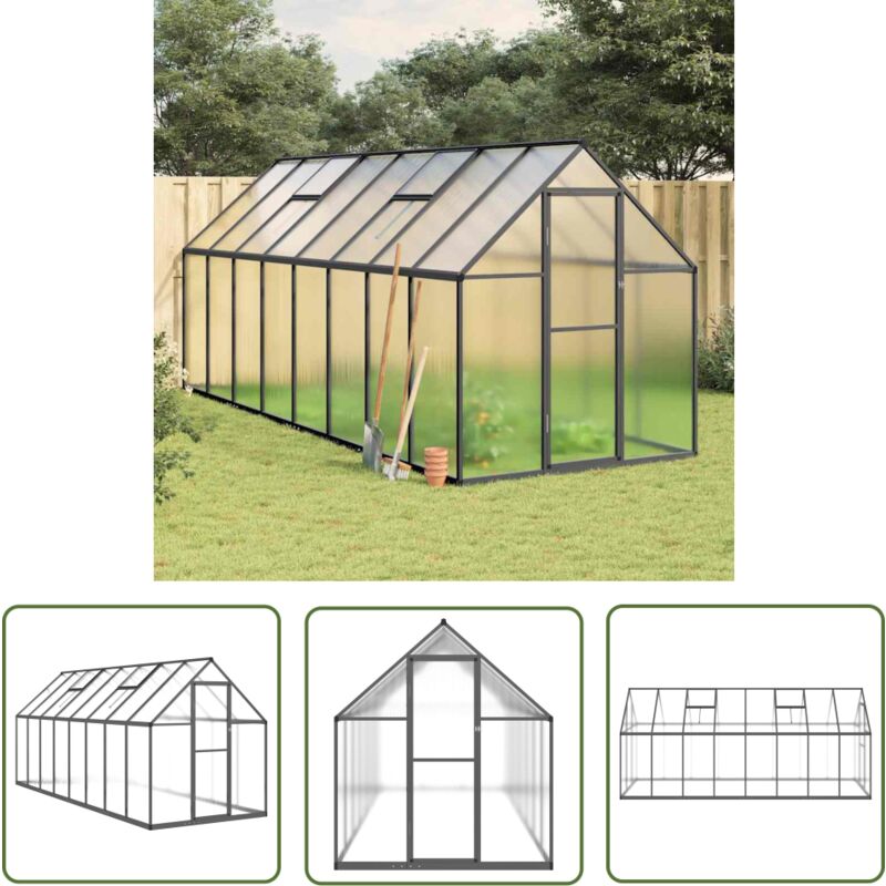 Serre avec cadre de base anthracite 445x169x195 cm aluminium - Serre Jardin - Serre Aluminium - Serre Portable - Abri Jardin - Protection Plante