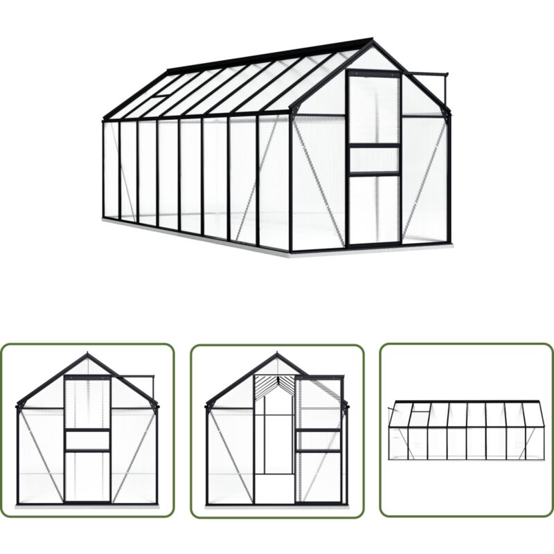 The Living Store - Serre avec cadre de base Anthracite Aluminium 9,31 m² - Serre De Jardin - Abri De Jardin - Serre Aluminium - Serre Polycarbonate