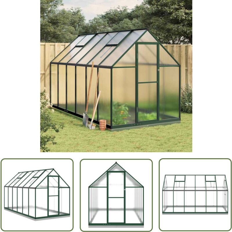 The Living Store Serre avec cadre de base vert 334x169x202 cm aluminium - Serre De Jardin - Serre Aluminium - Serre Verte - Abri Jardin - Protection