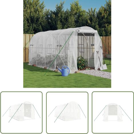 The Living Store Serre avec cadre en acier blanc 8 m² 4x2x2 m - Serre De Jardin - Abri Jardin - Tunnel De Jardin - Polycarbonate - Aluminium