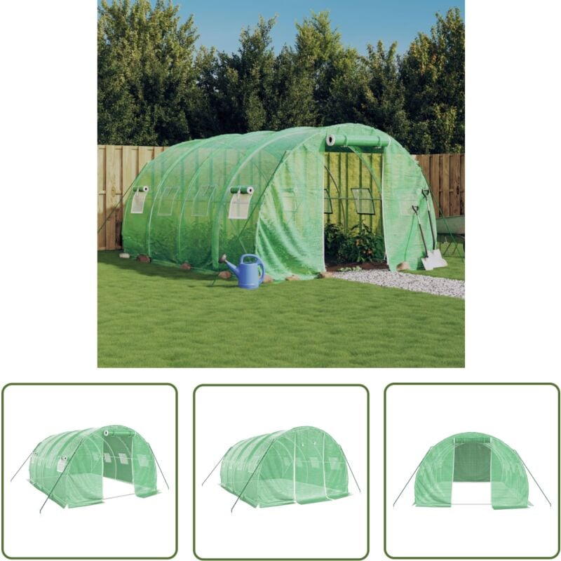Serre avec cadre en acier vert 12 m² 4x3x2 m - Serre De Jardin - Serre Verte - Abri Jardin - Tunnel De Jardin - Protection Plante - The Living Store