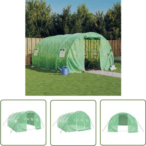 The Living Store Serre avec cadre en acier vert 12 m² 4x3x2 m - Serre De Jardin - Serre Verte - Abri Jardin - Tunnel De Jardin - Protection Plante