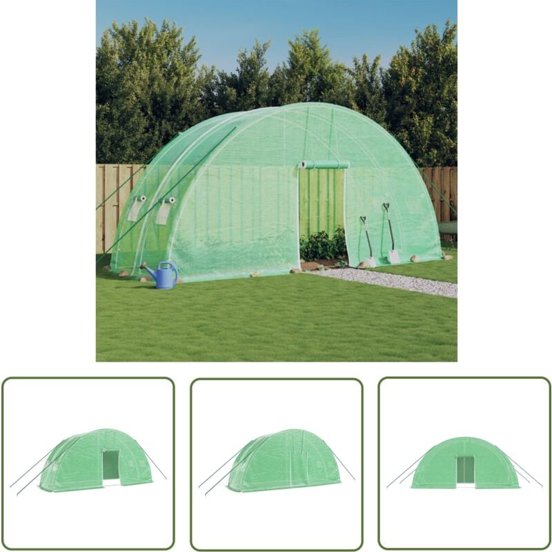 The Living Store - Serre avec cadre en acier vert 12 m² 6x2x2,85 m - Serre De Jardin - Serre Verte - Abri Jardin - Tunnel De Jardin - Protection