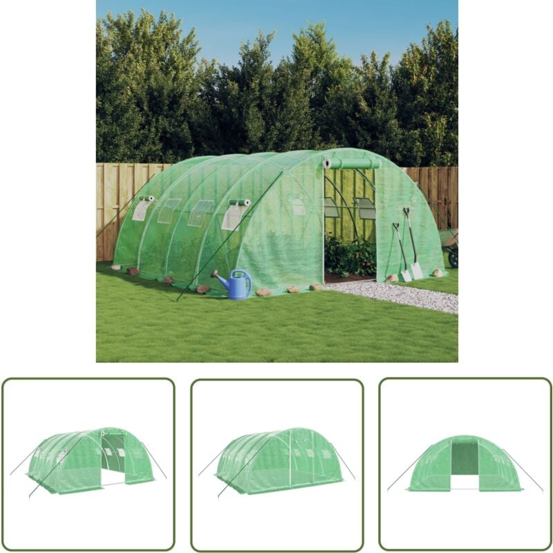 The Living Store Serre avec cadre en acier vert 16 m² 4x4x2 m - Serre De Jardin - Abri Jardin - Tunnel De Jardin - Serrez Verdure - Protection Plante