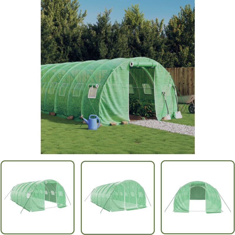 Serre avec cadre en acier vert 18 m² 6x3x2 m - Serre De Jardin - Abri Jardin - Tunnel De Jardin - Polycarbonate - Aluminium - The Living Store
