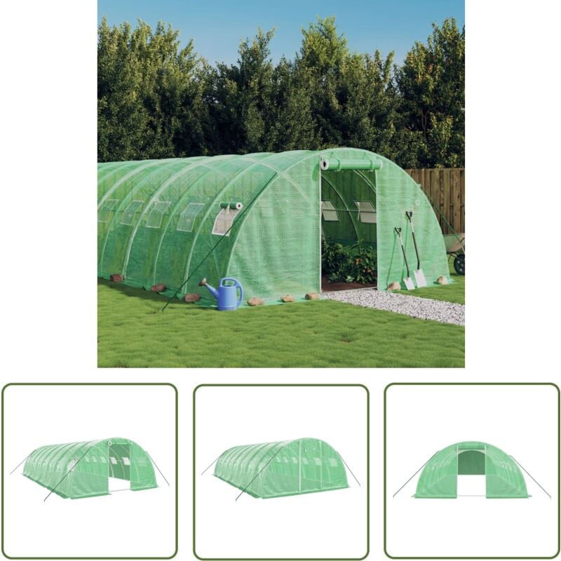 The Living Store - Serre avec cadre en acier vert 32 m² 8x4x2 m - Serre De Jardin - Abri Jardin - Tunnel De Jardin - Serrez Verdure - Protection