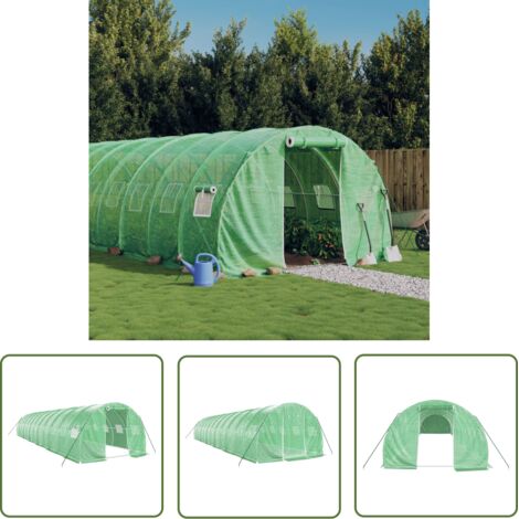 The Living Store Serre avec cadre en acier vert 36 m² 12x3x2 m - Serre De Jardin - Serre Verte - Abri Jardin - Tunnel De Jardin - Protection Plantes