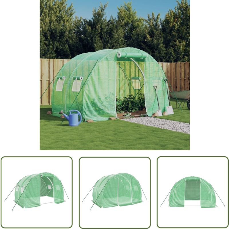 Serre avec cadre en acier vert 6 m² 3x2x2 m - Serre De Jardin - Serre Verte - Abri Jardin - Tunnel De Culture - Protection Plantes - The Living Store