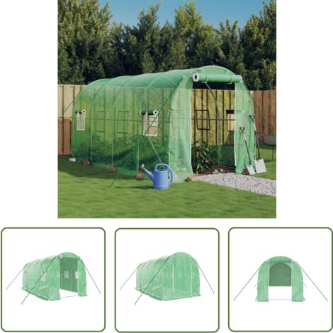 The Living Store Serre avec cadre en acier vert 8 m² 4x2x2 m - Serre De Jardin - Abri Jardin - Tunnel De Jardin - Polycarbonate - Aluminium