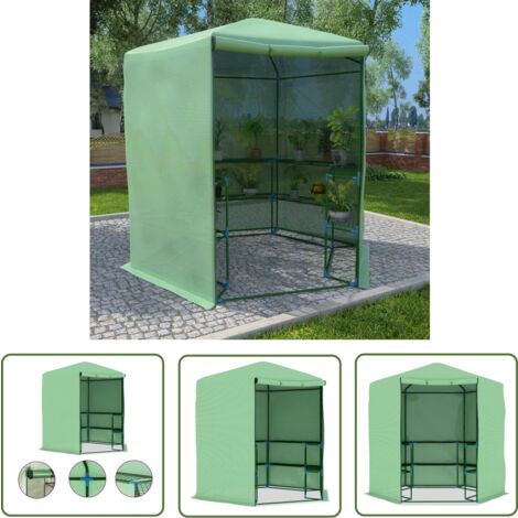 The Living Store Serre avec étagères Acier 227x223 cm - Serre Jardin - Serre Verte - Abri Jardin - Protection Plantes - Serres De Jardin
