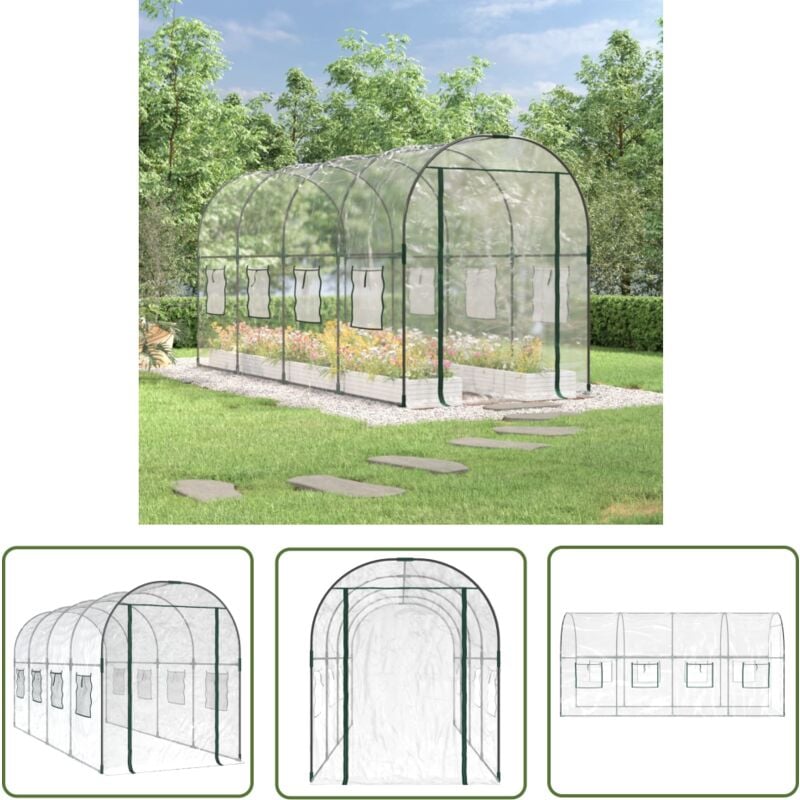 The Living Store - Serre Transparent 160x400x190 cm pvc et acier enduit de poudre - Serre De Jardin - Serre Transparente - Serre Pvc - Serre Acier