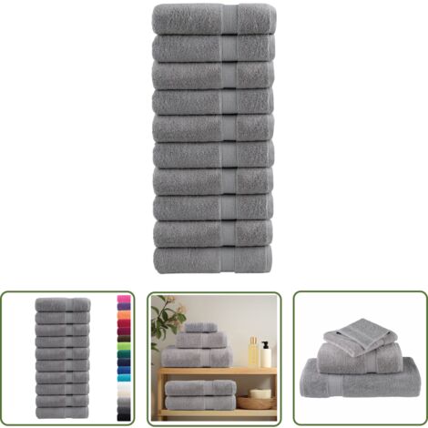 The Living Store Serviettes de bain de qualité supérieure SOLUND 10 pcs gris - Serviettes De Bain - Serviettes Grises - Serviettes De Toilette - Serviettes Moelleuses - Serviettes Absorbantes