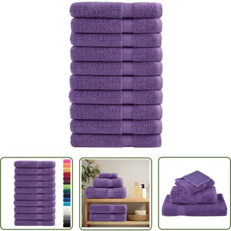 The Living Store Serviettes de qualité supérieure SOLUND 10 pcs violet 600 g/m² - Serviettes De Bain - Serviettes De Plage - Serviettes En Coton - Serviettes Douces - Serviettes Absorbantes