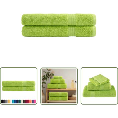 The Living Store Serviettes de qualité supérieure SOLUND 2 pcs vert pomme - Serviettes De Bain - Serviettes De Plage - Serviettes En Coton - Serviettes Douces - Serviettes Absorbantes