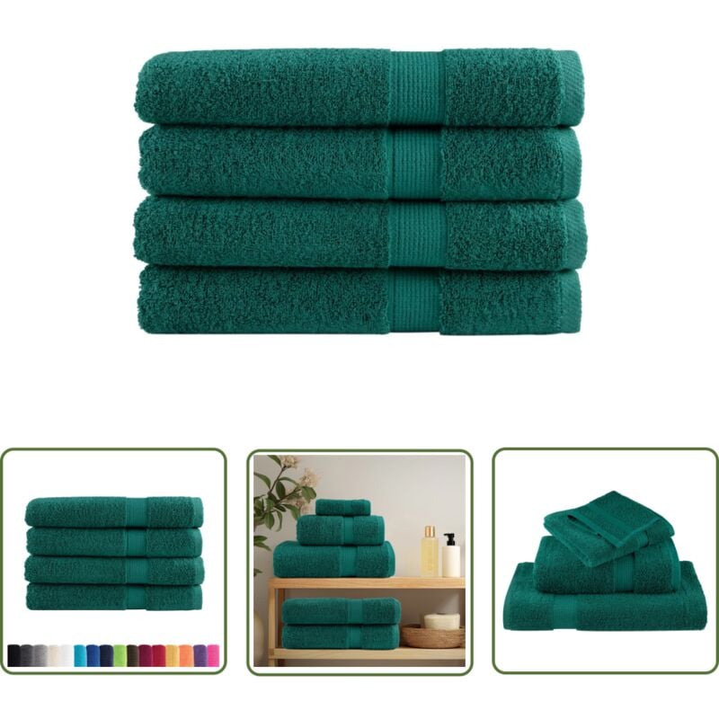 The Living Store - Serviettes de qualité supérieure solund 4 pcs vert 600 g/m² - Serviettes De Bain - Serviettes De Plage - Serviettes En Coton