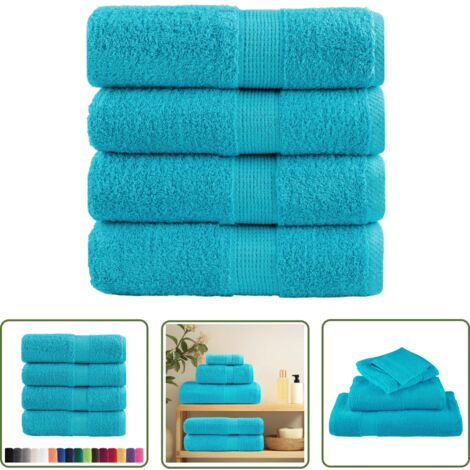 The Living Store Serviettes de visage de qualité sup. SOLUND 4 pcs turquoise - Serviettes De Toilette - Serviettes De Visage - Serviettes En Coton - Serviettes Bleu - Serviettes Absorbantes