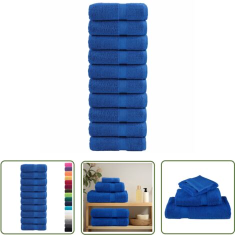 The Living Store Serviettes de visage de qualité supérieure SOLUND 10 pcs bleu - Serviettes De Toilette - Serviettes De Visage - Serviettes En Coton - Serviettes Bleues - Serviettes Absorbantes