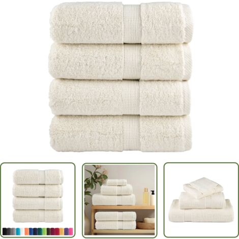 The Living Store Serviettes de visage de qualité supérieure SOLUND 4 pcs crème - Serviettes De Visage - Serviettes De Toilette - Serviettes En Coton - Serviettes Douces - Serviettes Absorbantes