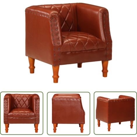 The Living Store Sessel Braun Echtes Ziegenleder - Ledersessel - Vintage Stil - Braun - Sessel - Lounge Chair
