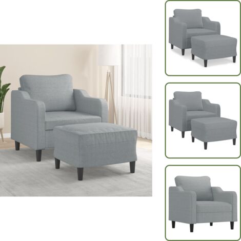 The Living Store Sessel mit Hocker Hellgrau 60 cm Stoff - Wohnzimmermöbel