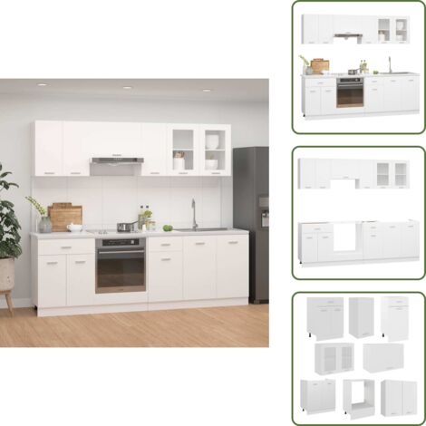 The Living Store Set Armadi da Cucina 8 pz Lyon Bianco in Legno Multistrato - Armadi in legno