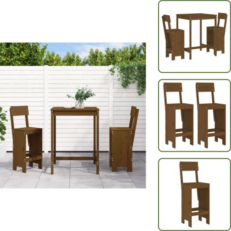 The Living Store Set Bar da Giardino 3 pz ambra in Legno Massello di Pino - Tavolo da giardino