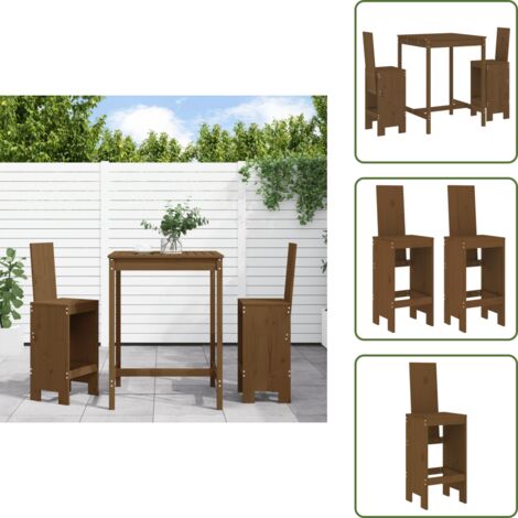 The Living Store Set Bar da Giardino 3 pz ambra in Legno Massello di Pino - Tavolo da giardino