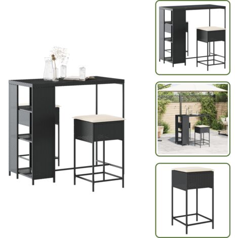 The Living Store Set Bar da Giardino 3 pz con Cuscini in Polyrattan Nero - Cuscini per bar