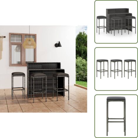 The Living Store Set Bar da Giardino 4 pz con Cuscini Grigio - Tavolo da giardino