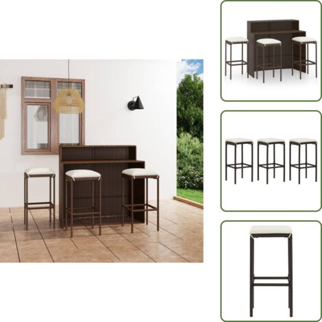 The Living Store Set Bar da Giardino 4 pz con Cuscini Marrone - Set da bar
