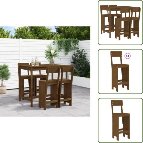 The Living Store Set Bar da Giardino 5 pz ambra in Legno Massello di Pino - Tavolo da giardino