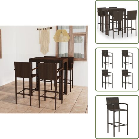 The Living Store Set Bar da Giardino 5 pz con Braccioli in Polyrattan Marrone - Tavolo da bar
