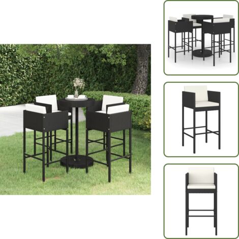 The Living Store Set Bar da Giardino 5 pz con Cuscini Polyrattan Nero - Set da bar