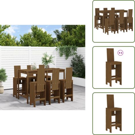 The Living Store Set Bar da Giardino 7 pz ambra in Legno Massello di Pino - Bar da giardino