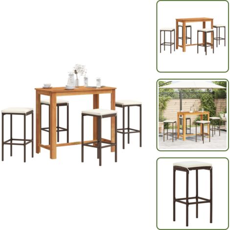 The Living Store Set Bar Giardino 5pz Marrone Legno Massello Acacia e Polyrattan - Tavolo da bar