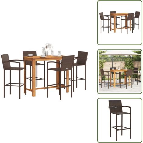 The Living Store Set Bar Giardino 5pz Marrone Legno Massello Acacia e Polyrattan - Tavolo da bar