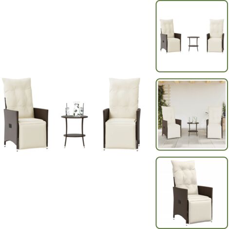 The Living Store Set Bistrò 3 pz con Cuscini Marrone in Polyrattan - Tavolo da giardino
