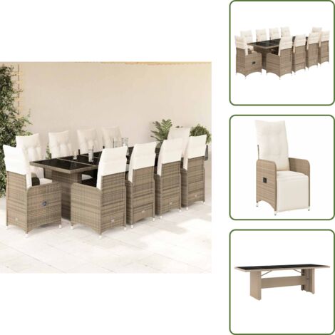The Living Store Set Bistrò da Giardino 11 pz con Cuscini in Polyrattan Beige - Tavolo da giardino